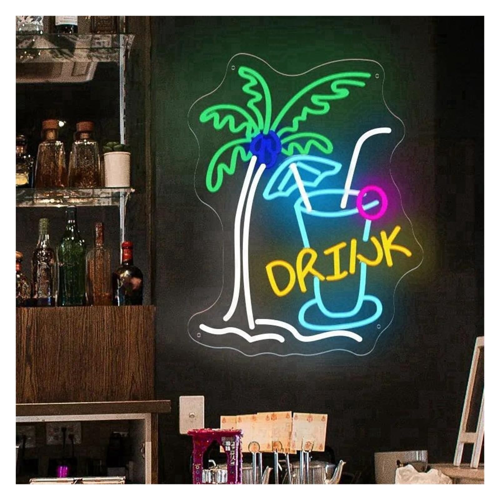 Insegna luminosa al neon Bevanda per luci al per neon Acrilico per insegne per per alimentazione per USB, luminosità regolabile Cocktail per per Adatto per arredamento negozio 35cmx45cm