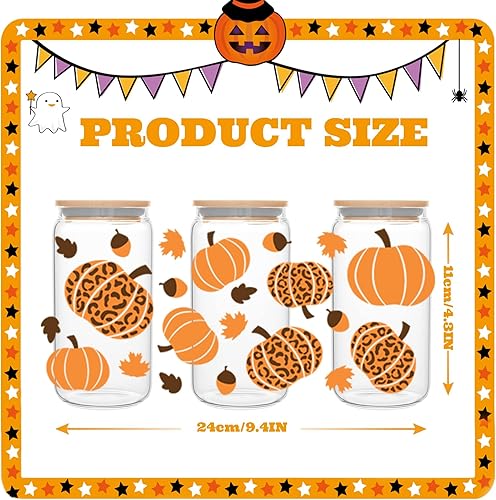 Miniatura 2 de UPSYTIO Envoltura de taza de Halloween UV DTF  Calabaza impresa 16oz Libbey Glass Cup Wrap, listo para aplicar envoltura de taza  Adhesivo permanente