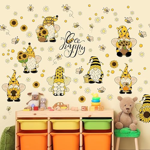 Miniatura 3 de 45.66 x 29.52 pulgadas, calcomanías de pared de gnomo de abeja de primavera, calcomanías de pared de gnomo de abeja, calcomanías de pared extraíbles