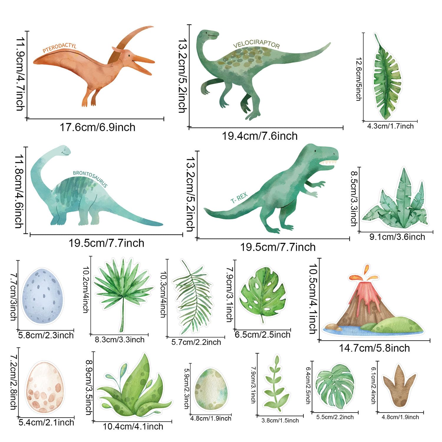 MagiMural Watercolor Dinosaur Wall Stickers, Leaf Coconut Volcano Peel and Stick Wall Decals - Image 4