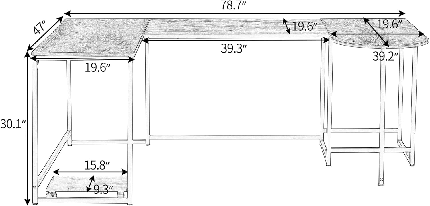 MengK UShaped Computer Desk, Industrial Corner Writing