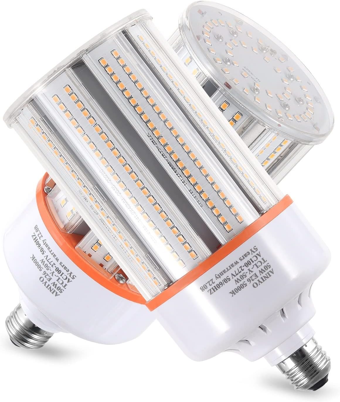 50W Led Corn Light Bulb,E26/E39 Base,5000k Daylight,110-277v,6500lm,CFL HID 175w Metal Halide Replacement For Indoor Outdoor General Lighting,Garage,Workshop,Street And Area Light Super Bright(2-Pack)