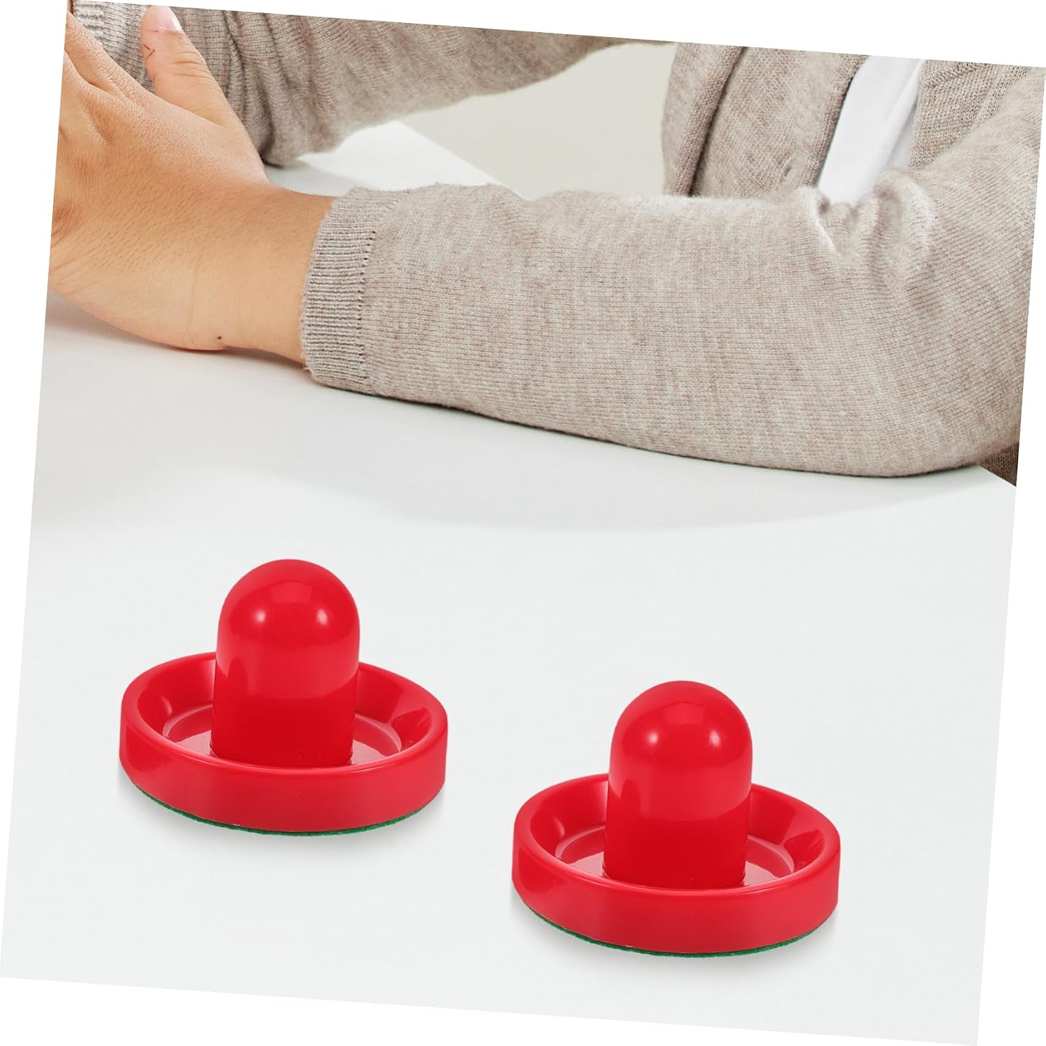 2pcs Air Hockey Pucks and Pushers Red Abs Plastic Strikers with Replacement Pucks Safe Tabletop Hockey Game Equipment for Family Bonding and Indoor Play