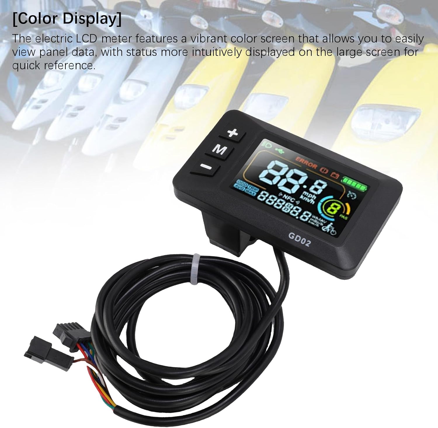 Keenso Electric Bike LCD Display Meter, GD02 Color Screen Control Panel with Smart Features for 22.2mm Handlebars Electric Scooters