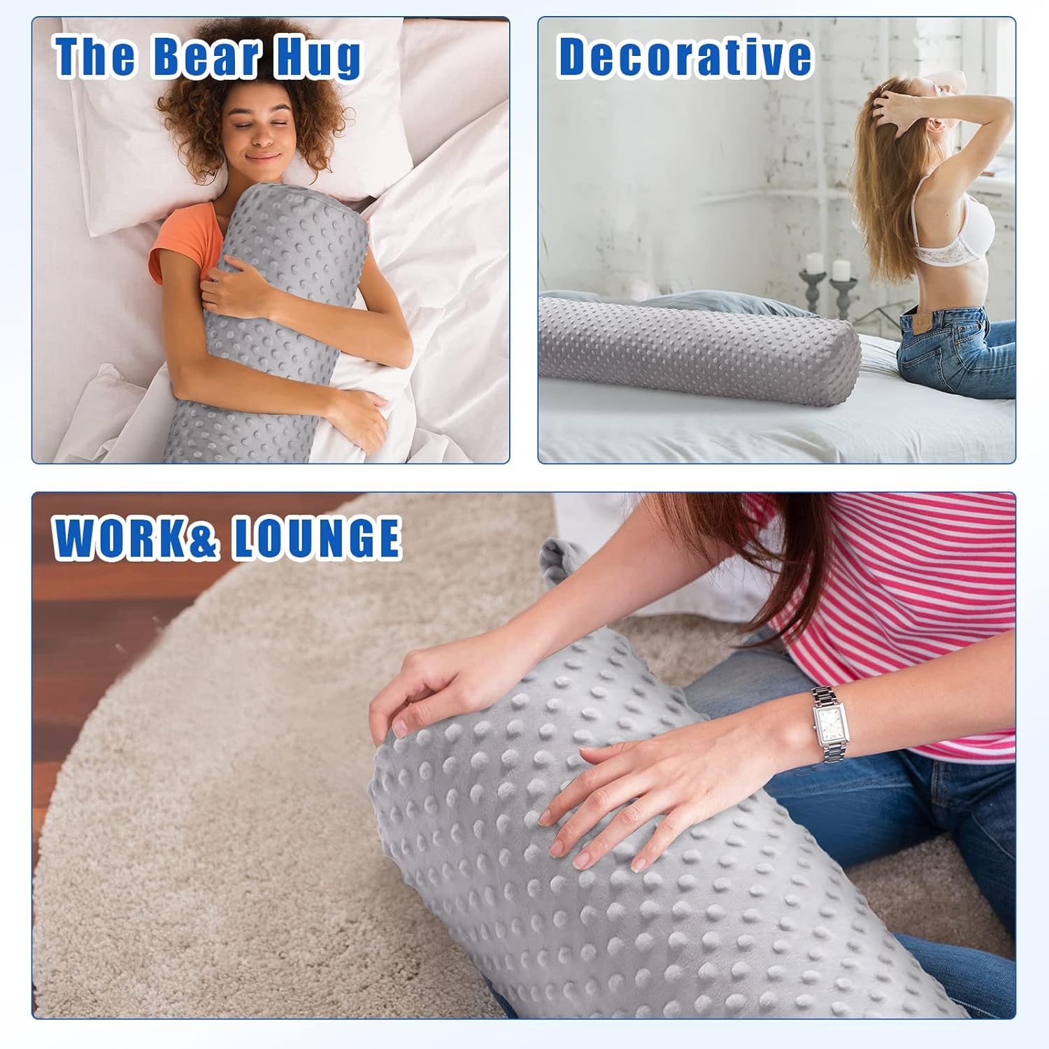 Wesiti 2 Pcs Long Bolster Pillow 39 x 7 Inch Round Body Pillow Soft Cylinder Cervical Roll Pillow with Removable Washable Cover, Back Neck Spine Relief Support Pillow for Neck Leg Bed (Gray)