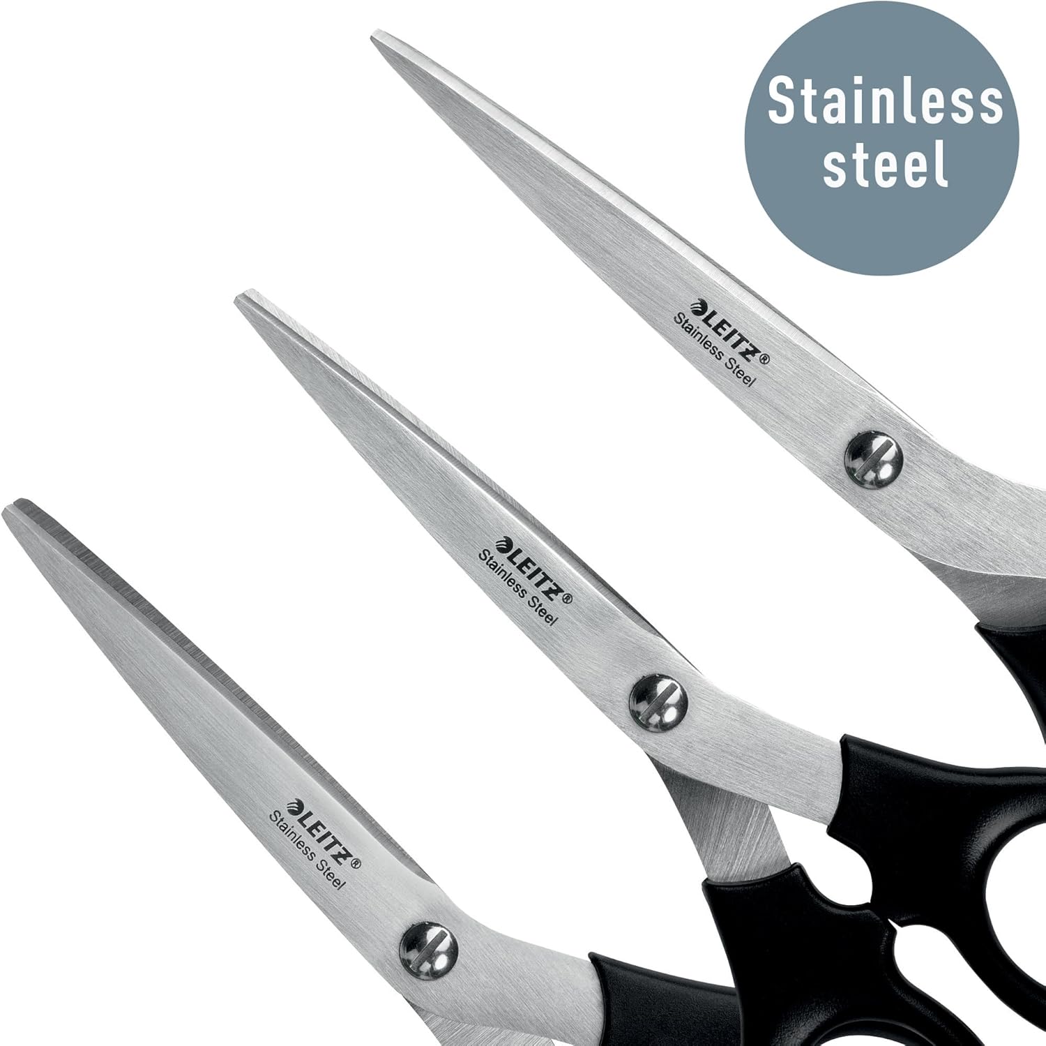Leitz Stainless Steel Scissors 200 mm, Stainless Steel 200 mm Scissors on Plastic-Free Hanging Card, 54250095