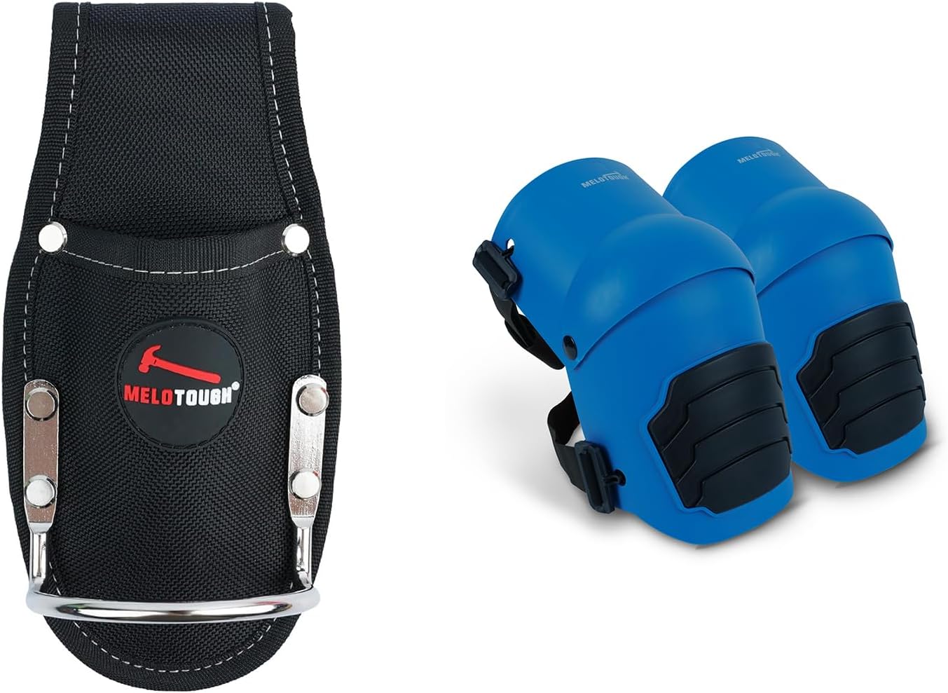 MELOTOUGH Plier Holster Tool Holder and Heavy Duty Steel Loop Hammer Holder for Tool Belt Work Organizer Pocket, Knee Pads for Work,Construction,Flooring,Gardening-Comfortable and Flexible(Blue)