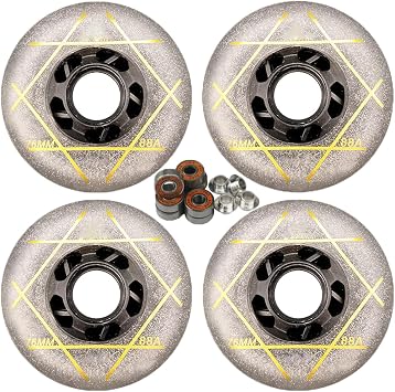 Inline Skate Wheels, 72MM/76MM/80MM Diameter, 83A Hardness,Inline Roller Skate Replacement Wheels Pack of 8 for Inline Skate Wave Board Caster Board Street Surf Silver, 72MM