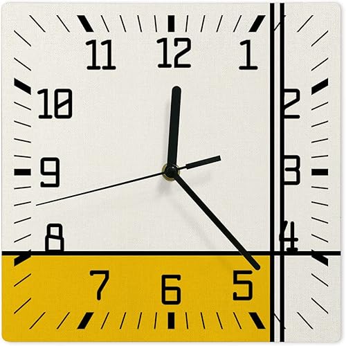 Yellow Geometric Line Wooden Wall Clock Silent Non Ticking, Abstracct Art Color Block Square Wall Clock Battery Operated, Decor Clock for Home