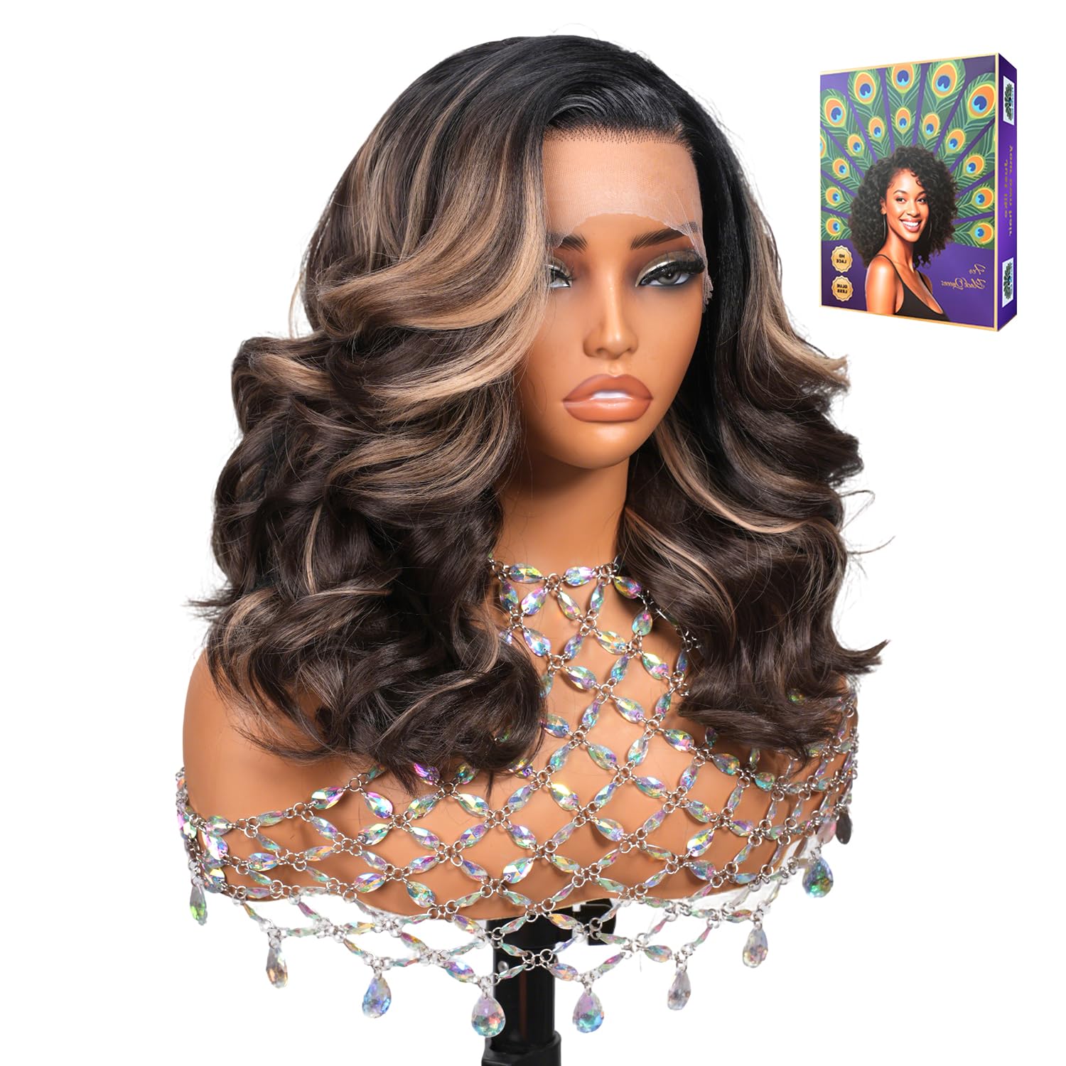 13x4 Glueless Wigs HD Transparent Lace,Wear and Go Synthetic Wig,C Part,200% Density Body Wave with Baby Hair,Pre-Plucked Frontal Wigs for Women 16 Inch ,Natural Hairline,Breathable Wig Cap