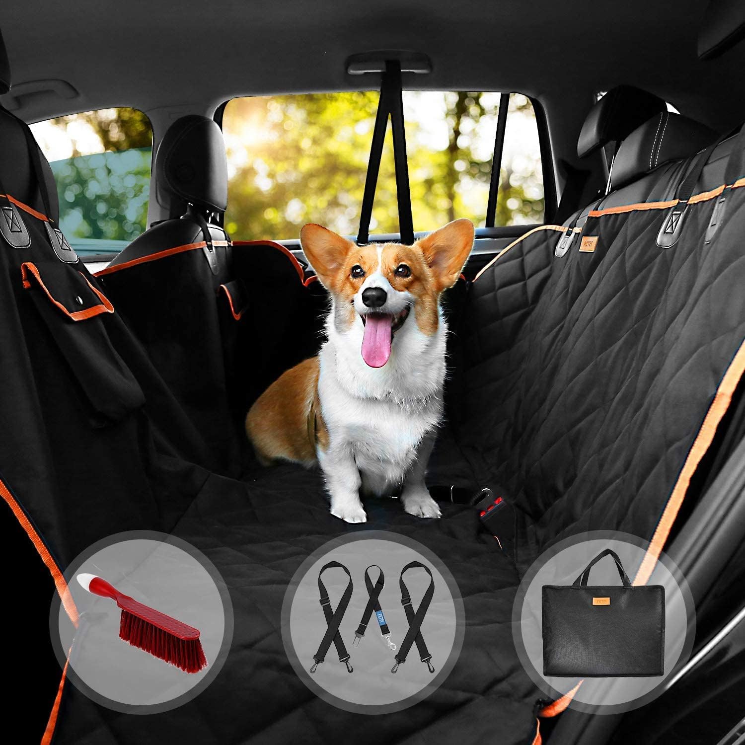 PetPi Black Dog Car Seat Cover, Waterproof & Durable, Universal Fit, Compatible with Cars, Protects Seats & Side Walls, Non-Slip, Easy to Install & Clean
