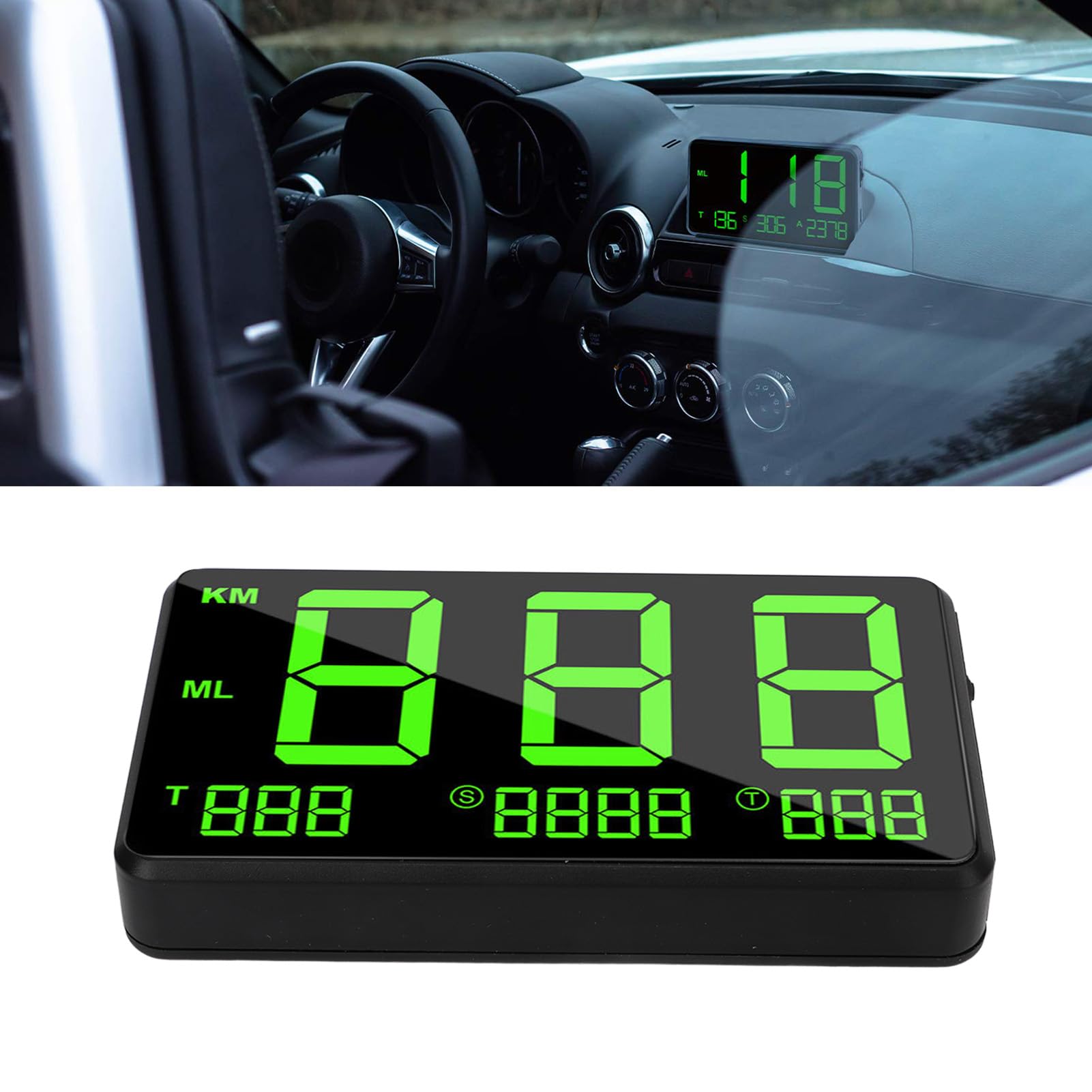 Universal Car HUD Head Up Display, Green Light GPS Speedometer Speed Fatigue Warning for Cars Trucks Motorcycles