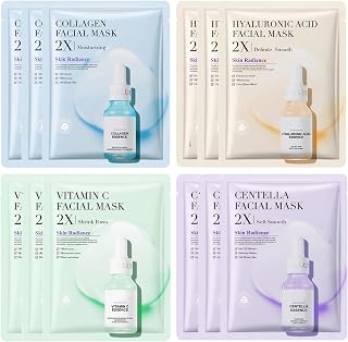 YelaJoy 12 Pcs Essence Hydrating Sheet Face Mask Set - Korean Sheet Masks Moisturizing,Brightening Face Masks Beauty Multipack - Vegan Face Mask Skincare for All Skin Types