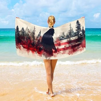 Sasquatch Forest Abstract Large Beach Towel 74L x 37W, Fashion Design, Sand Proof, Microfiber Thin, Lightweight - Fit for Swimming Pool Camping Beach Yoga