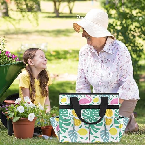 Miniatura 6 de Bolsa de herramientas de jardín de hojas de flamenco para mujeres y hombres, bolsas de almacenamiento de herramientas de jardinería con 10