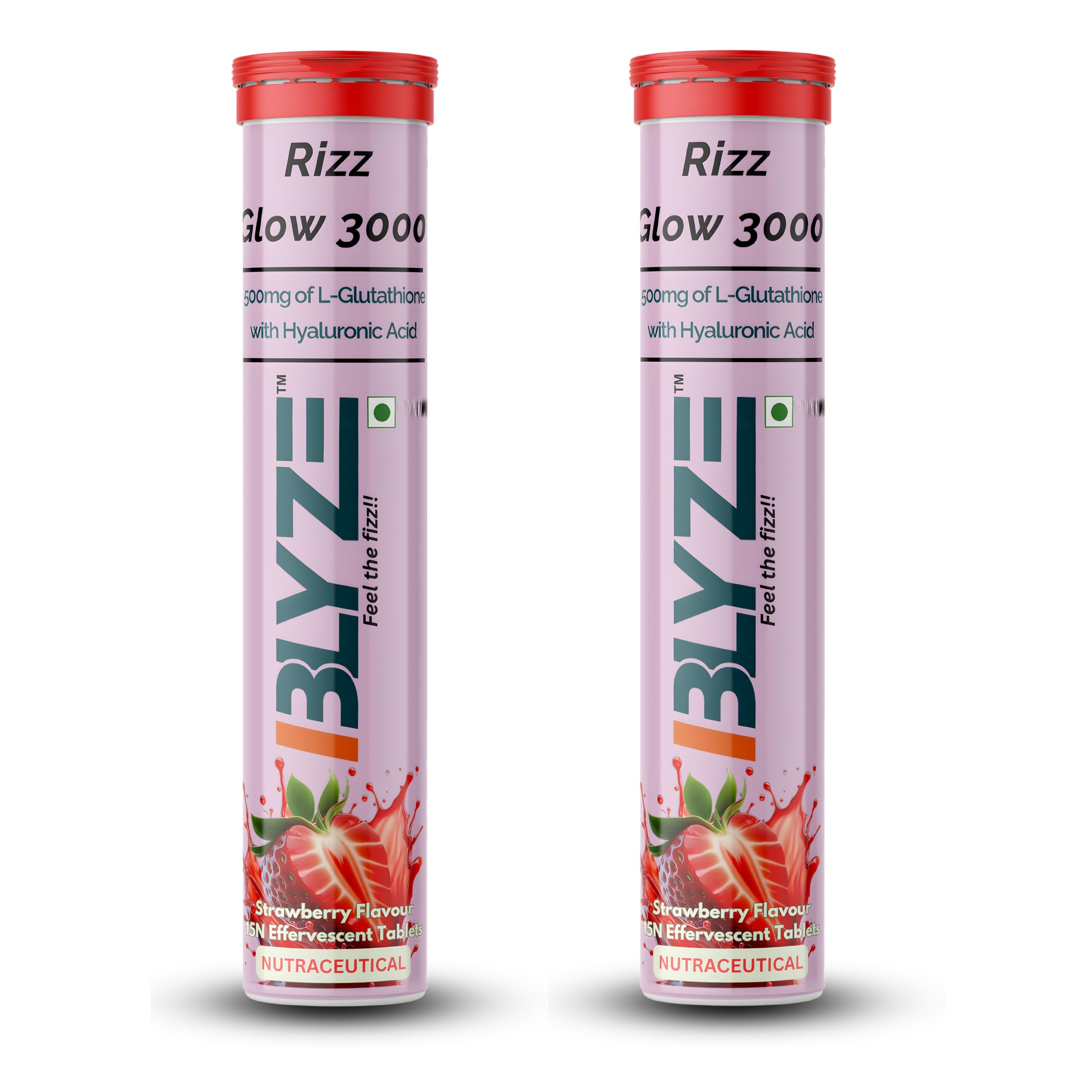 BLYZE Rizz Glow 3000 Glutathione Effervescent Tablets for Clear, Glowing and Youthful Skin – 500mg Glutathione with Hyaluronic Acid, No Sugar, No Maltodextrin – Pack of 2 (30 Tablets) Strawberry Flavor-image-14