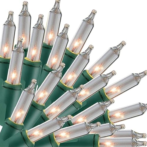 Luces de Navidad para interiores o exteriores, 33 pies, 150 luces incandescentes, minicadena de luces con alambre verde, 120 V, con certificación