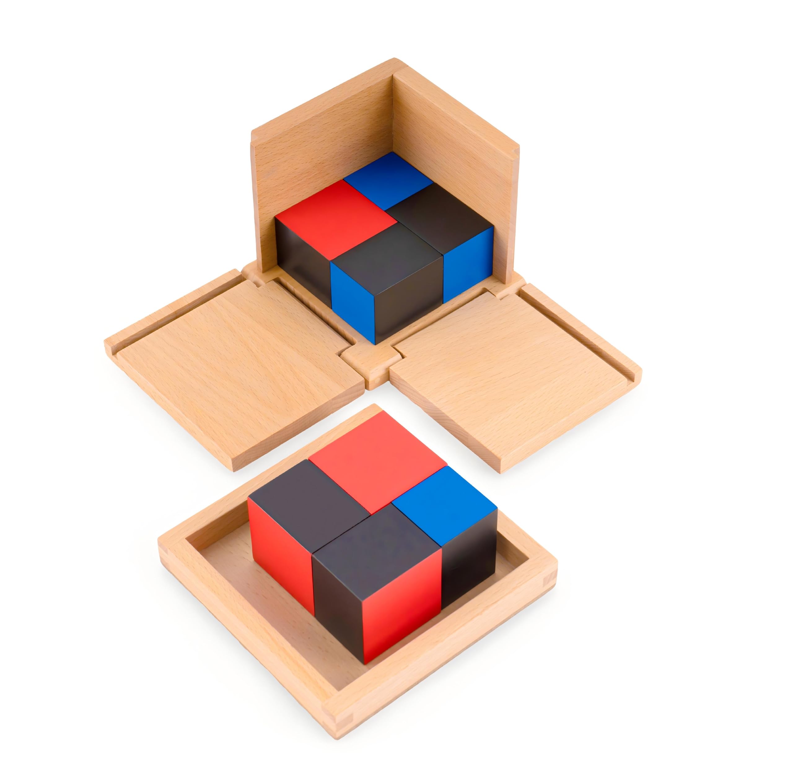 Premium Montessori zestaw materiałów sensorycznych 1 z różową wieżą i brązowymi schodami – 14 zabawek sensorycznych z drewna bukowego dla dzieci w wieku 3-6 lat, do przedszkola i szkoły
