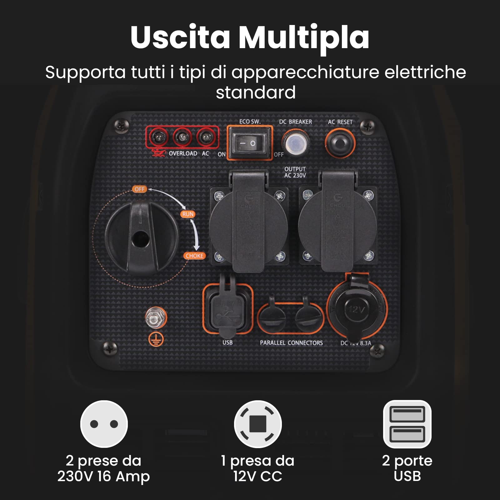 maXpeedingrods 3300W Generatore di Corrente Inverter Silenziato a Benzina 4 Tempi per all'Aperto Campeggio Partito Generator Elettrico Emergenza Portatile con Prese USB e 230V Leggero per Garage