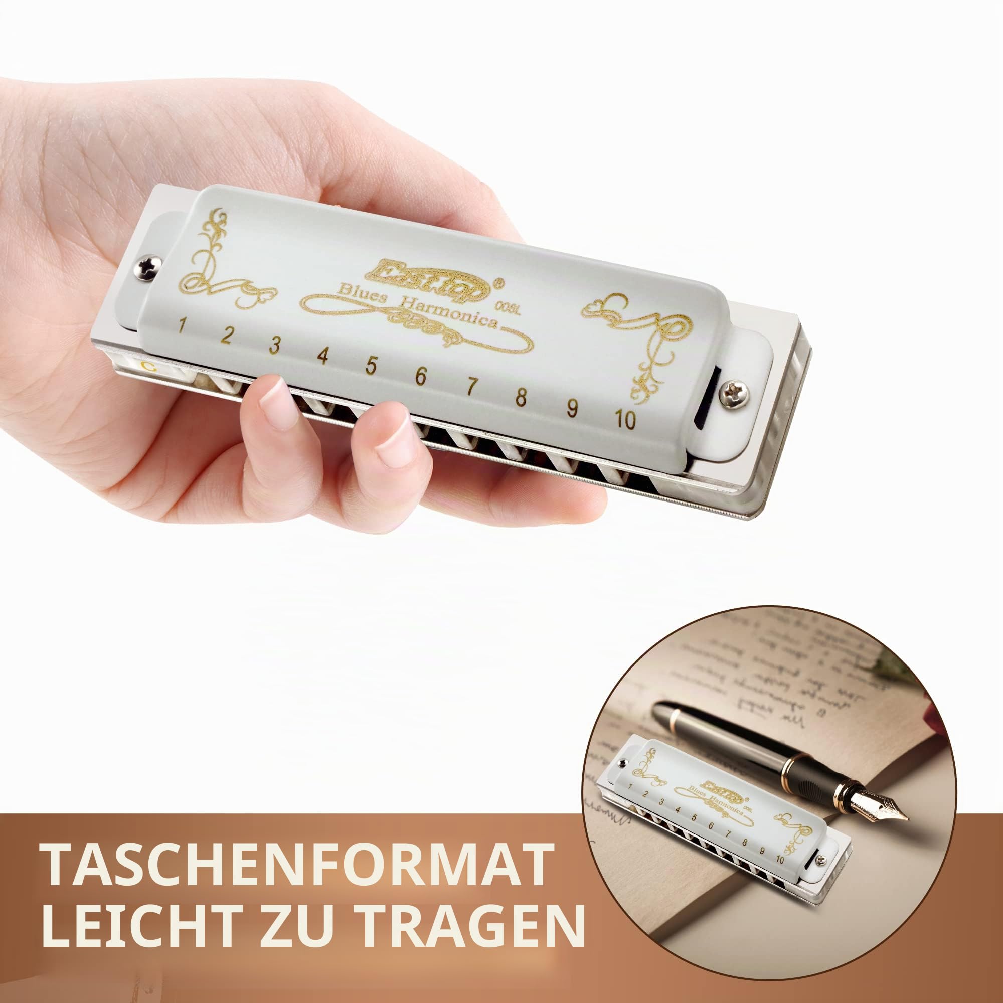 East top Diatonische Blues Harmonica Mundharmonika C Key T008L 10 Loch Mundharmonika Für professionelle Spieler, Anfänger, Studenten, Erwachsene, Kinder, als bestes Geschenk