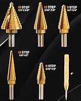 Vista 2 de Step Drill Bit Set, 6Pcs HSS Titanium Step Bits with Automatic Center Punch, 50 Sizes Step Drill Bit for Metal, Wood with Aluminum Case
