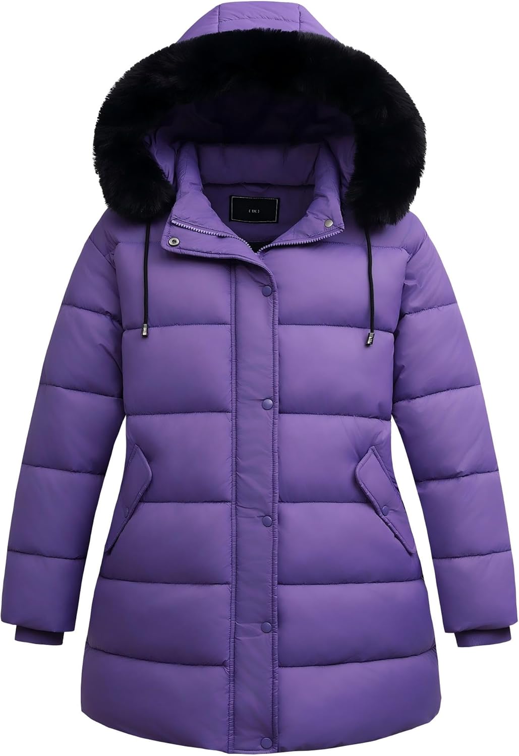 Pefflarge Women's Plus Size Down Coat| Waterproof, Windproof, Detachable Hood, Flannel Lined