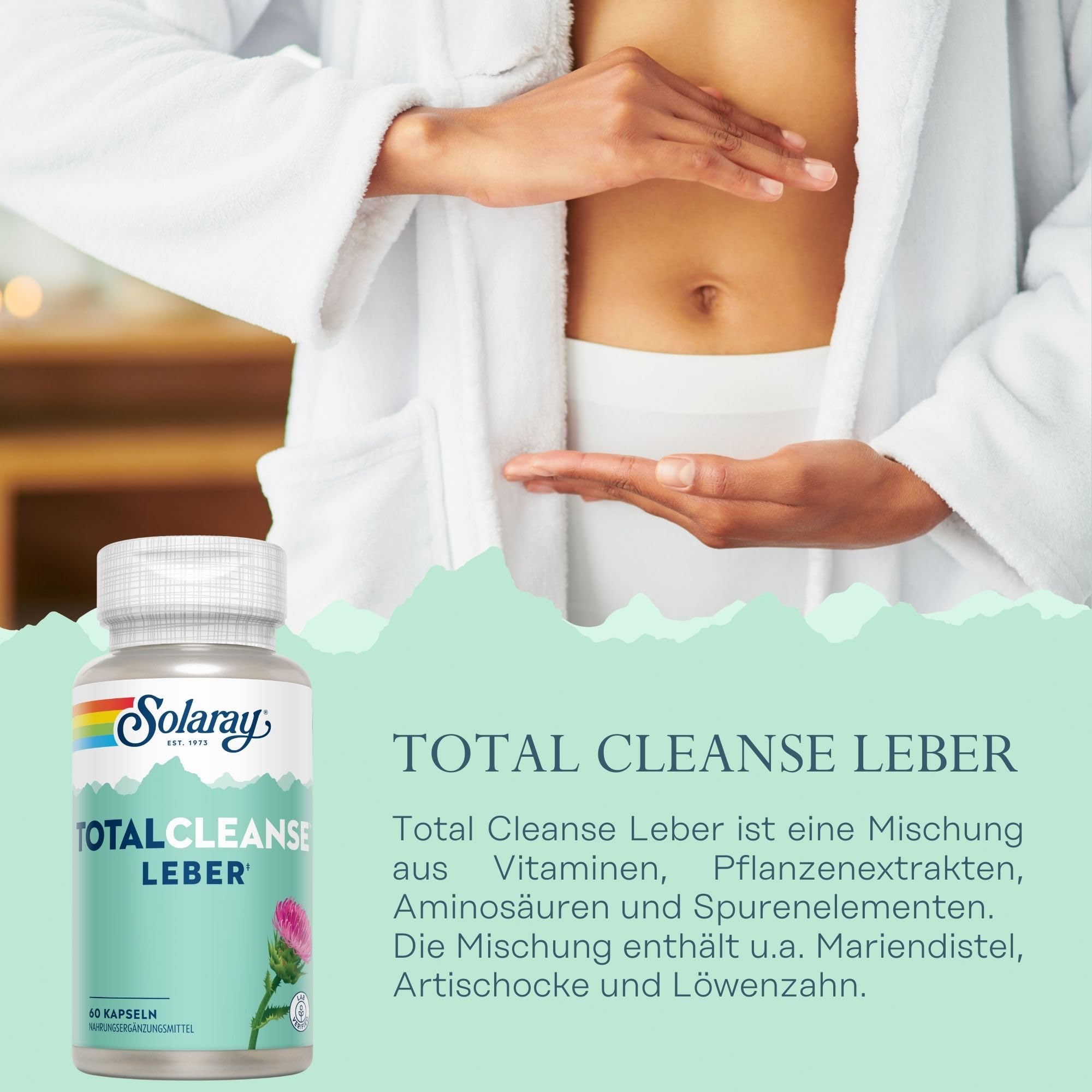 Solaray Total Cleanse Leber | 60 Kapseln | laborgeprüft | Nahrungsergänzungsmittel mit Vitaminen, Pflanzenextrakten, Aminosäuren, Selen & Vitamin C | Kur zur Unterstützung der Leber