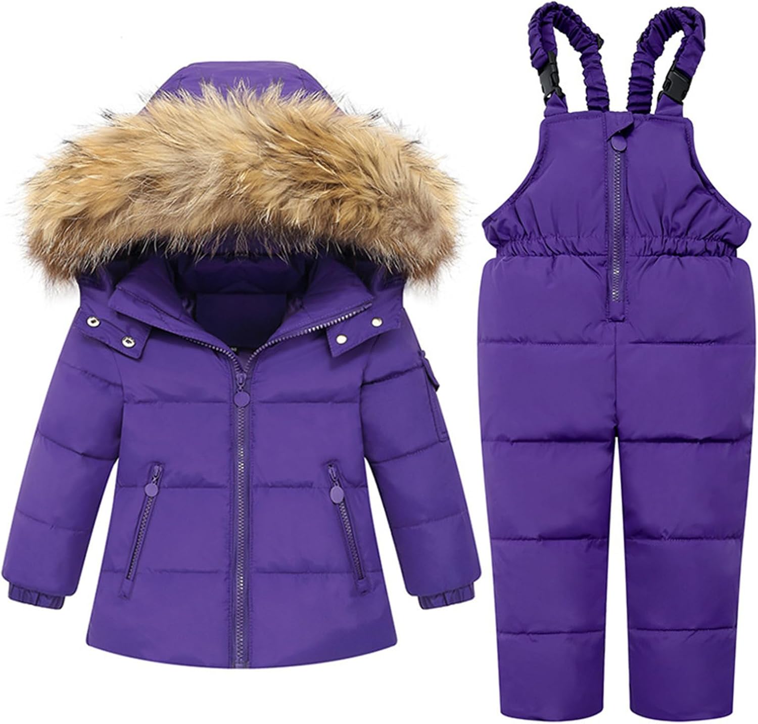 2 Piece Toddler Kids Snowsuit - Waterproof Hooded Jacket and Skibib Overalls Boys Girls Warm Winter Ski Suit 1-6Y
