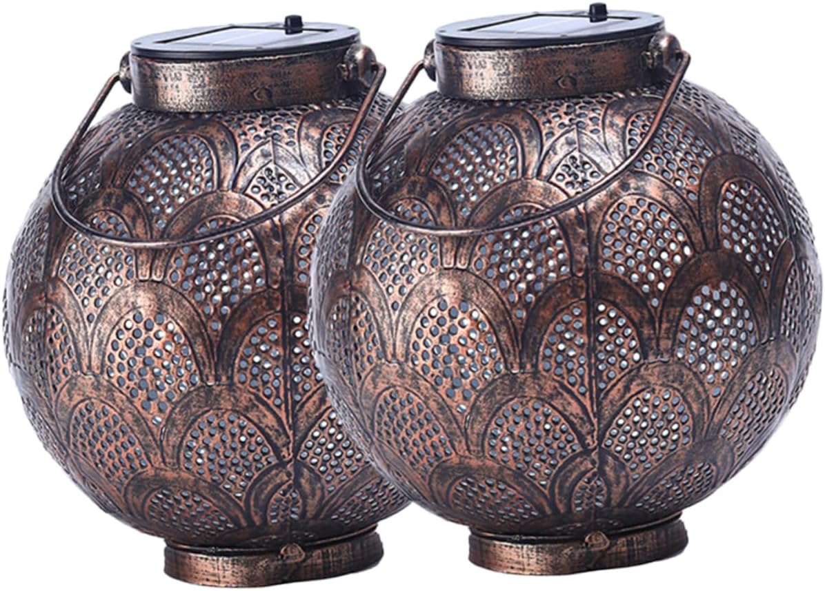 TEHAUX Solar Led Lights for Outside Decorative Hanging Lantern Outdoor Solar Lanterns Sturdy Iron Material Rustic Style Garden Decor