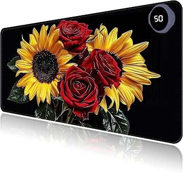 Heated Mouse Pad with 3 Levels Heated & 3 Hours Auto Shut-Off Mouse Pad for Warming Hands in Office Home, 31.5" x 13"Large Safe Desk Mat Hand Warmer,Rose Sunflower