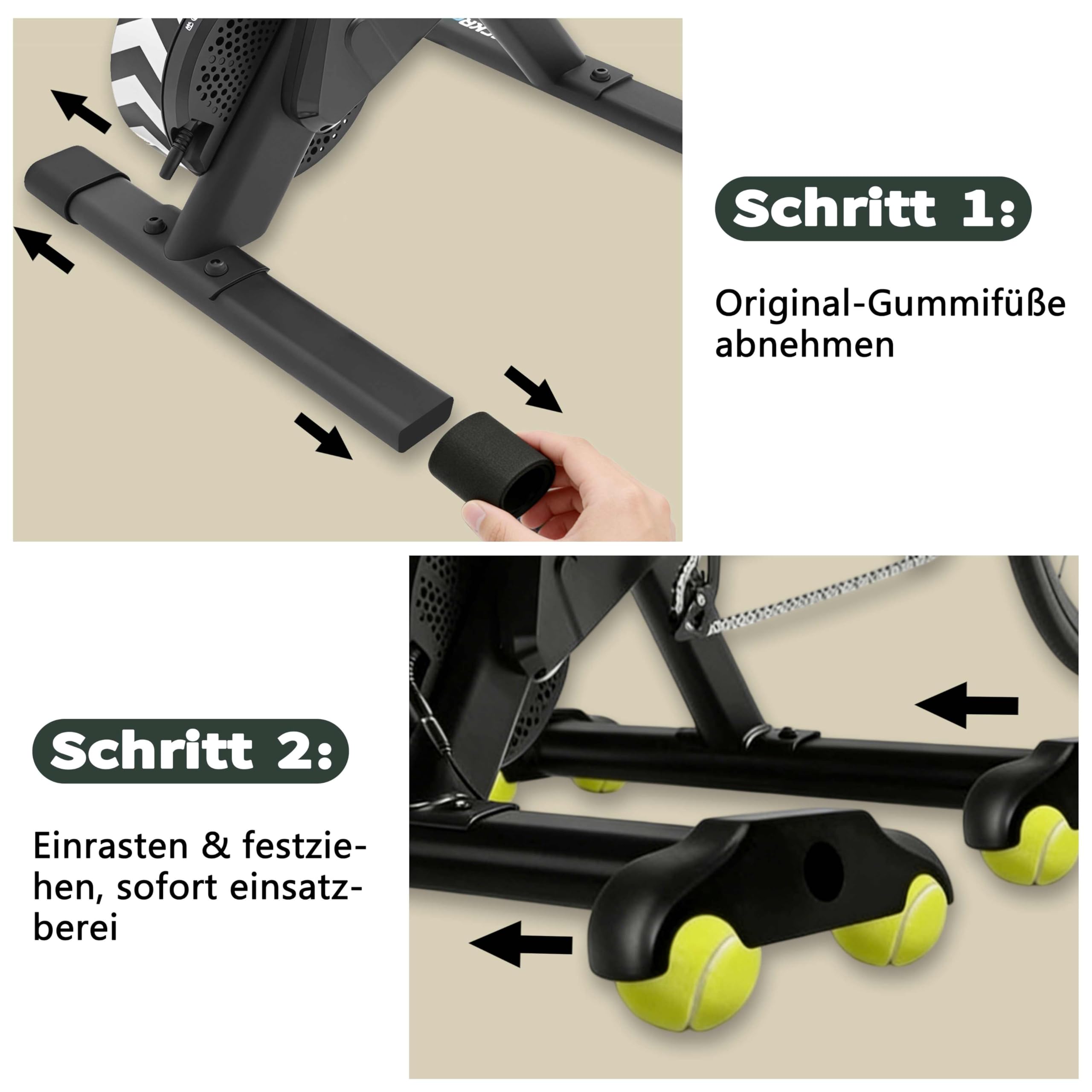 4 Stück Rocker Plate Füße mit 8 Tennisbällen, Snap Rocker Feet Adapter, Geräuschdämpfende Wippplatten Zubehör kompatibel mit Wahoo Kickr Core 2 Indoor Fahrradtrainer