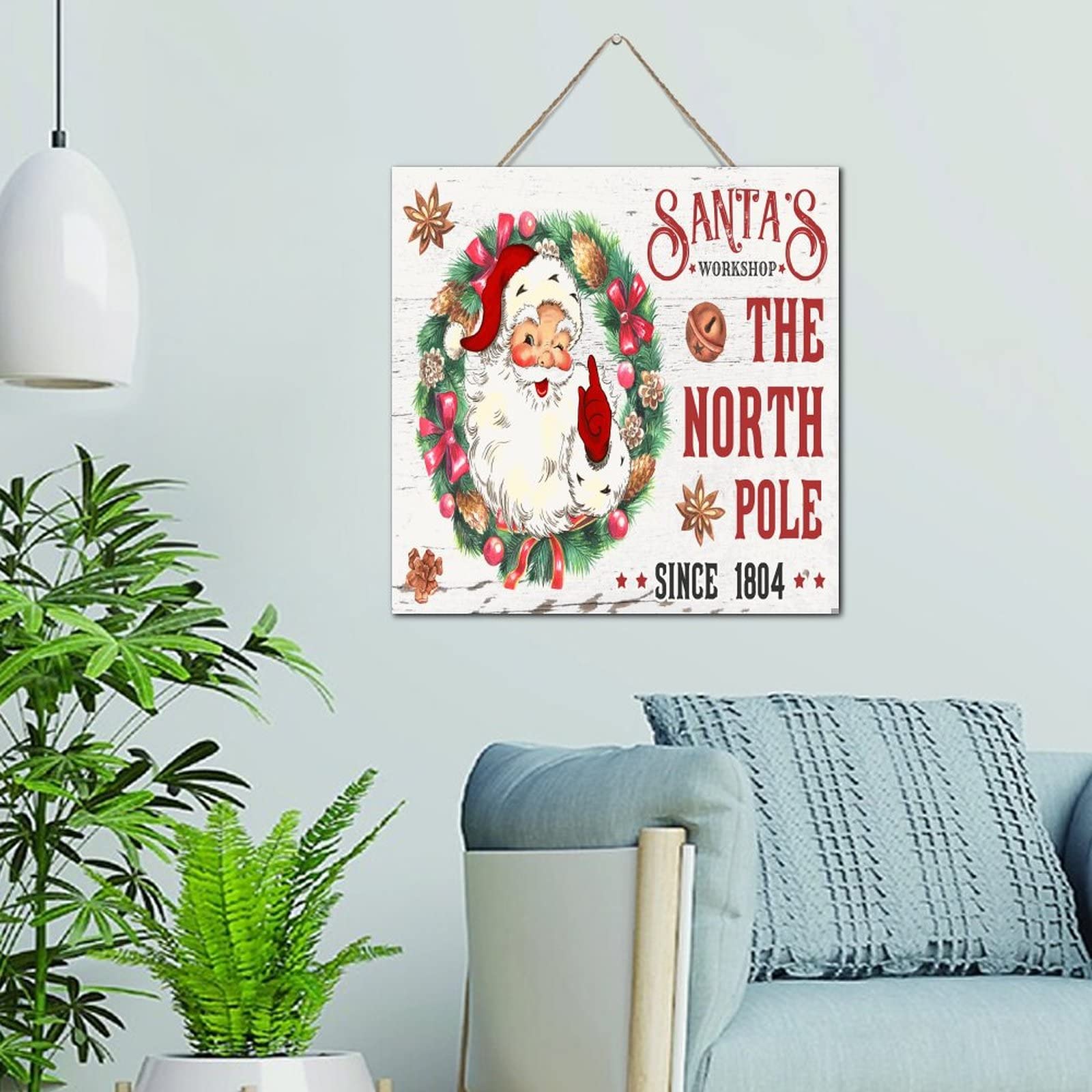 Panneau Santa Workshop en bois vieilli de 30,5 cm pour déco murale