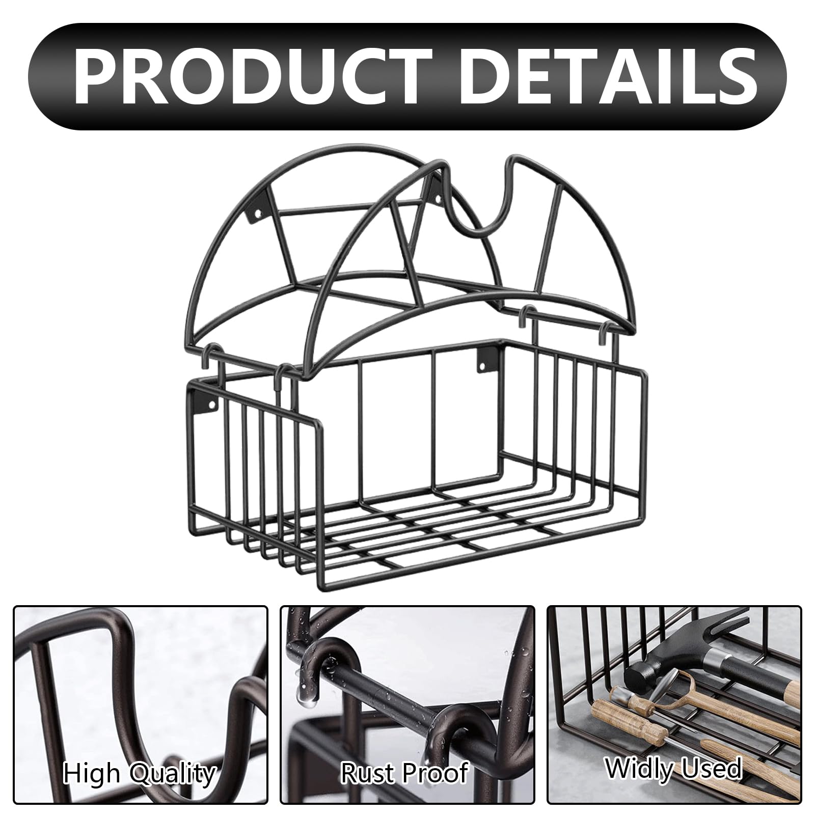 Soporte Manguera Jardin, Soporte de Pared para Manguera de Jardín con Cesta de Almacenamiento de Herramientas Metal de Gran Resistencia Portamangueras Pared para Garaje Patio Garaje Césped