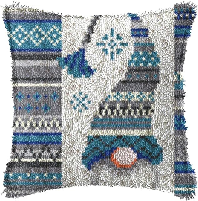 SKTWOE Latch Hook Cushion Kit Christmas Pillowcase Sewing Making Kits DIY Crochet Yarn Kits Embroidery Kits for Beginners Adults Kids Creativity Gift Embroidery Home Decoration 43Cmx43cm,B