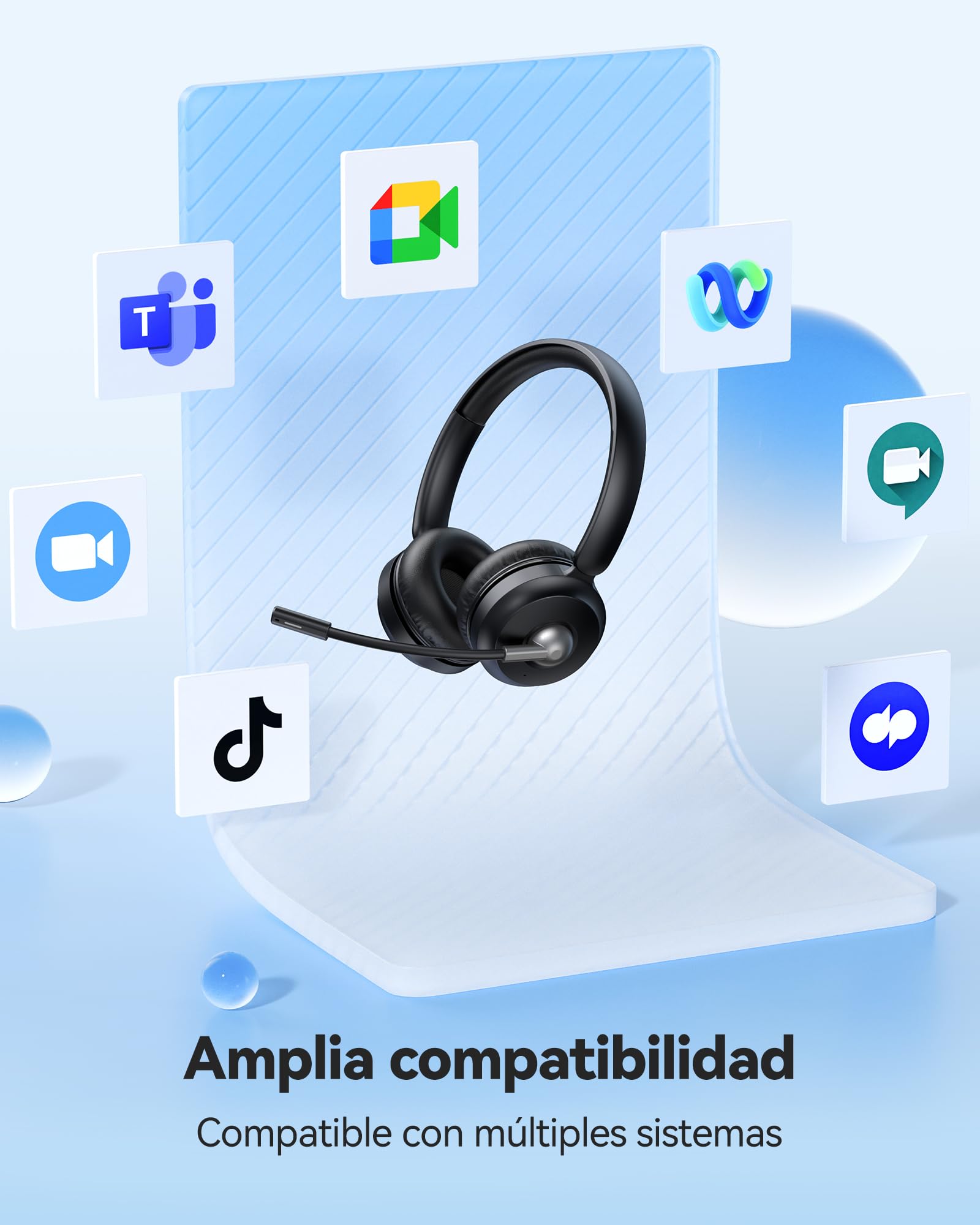 TECKNET V6.0 Cascos Inalámbricos Bluetooth con Doble Conexión, Auriculares con Micrófono,Cancelación de Ruido ENC, Botón de Silencio, hasta 50 Horas, för dator PC/Laptop/Mac