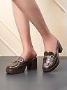 XE Looks Women’s Patent Finish Slip-On Mules | Chain Detail Block Heel Sandals for Women gallery image