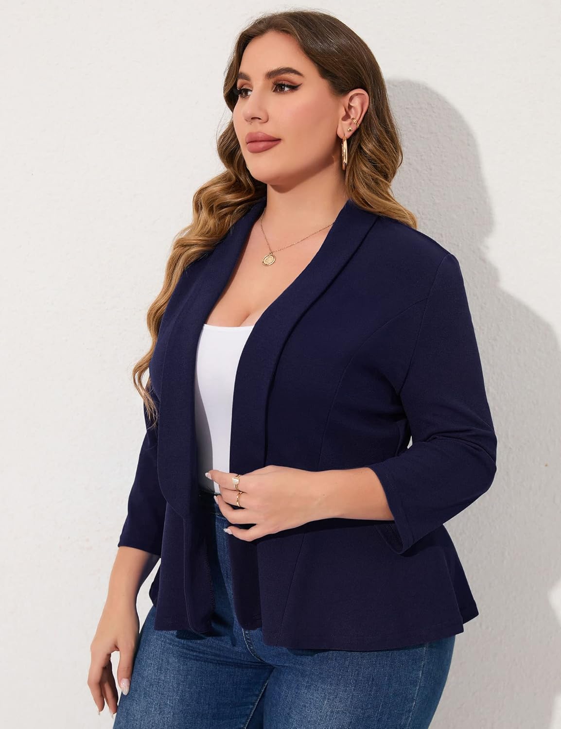 KOJOOIN Women Plus Size Casual Blazer Open Front Long Sleeve Work Office Cardigan Jackets - Image 2