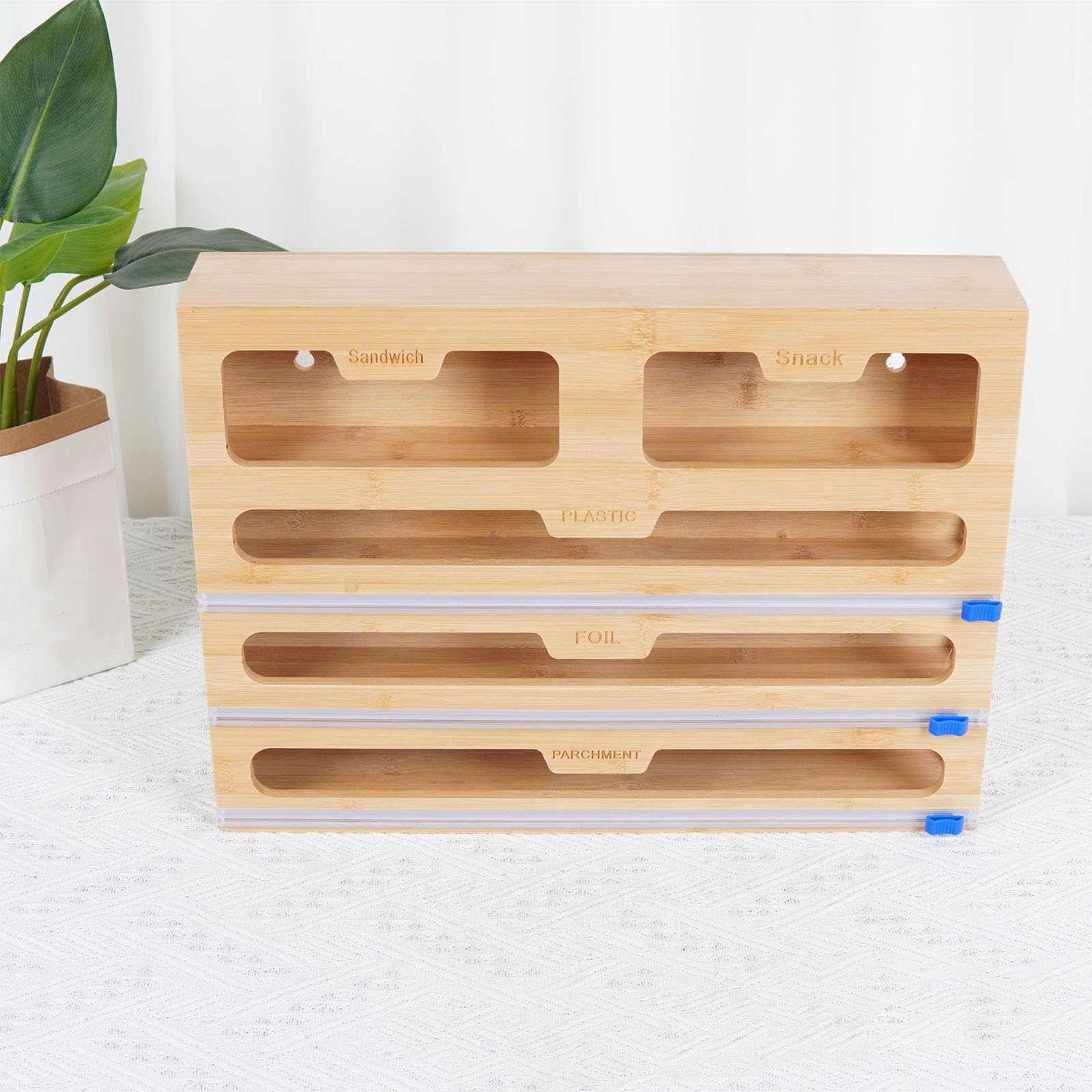 Hochwertiger Holzhalter mit glattem Schneidemechanismus für ordentliche Küchenorganisation, Küchenaufbewahrung, Aufbewahrungsbehälter