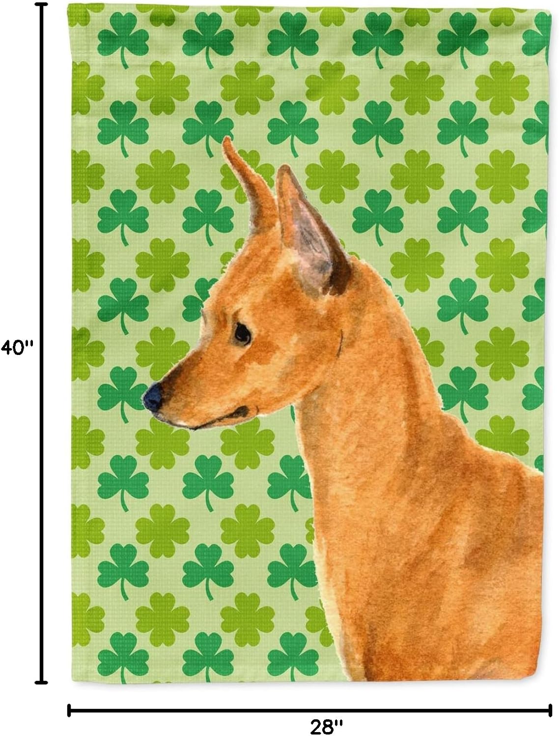 Caroline's Treasures SS4397CHF Min Pin St. Patrick's Day Shamrock Portrait Flag Canvas, Large, Multicolor