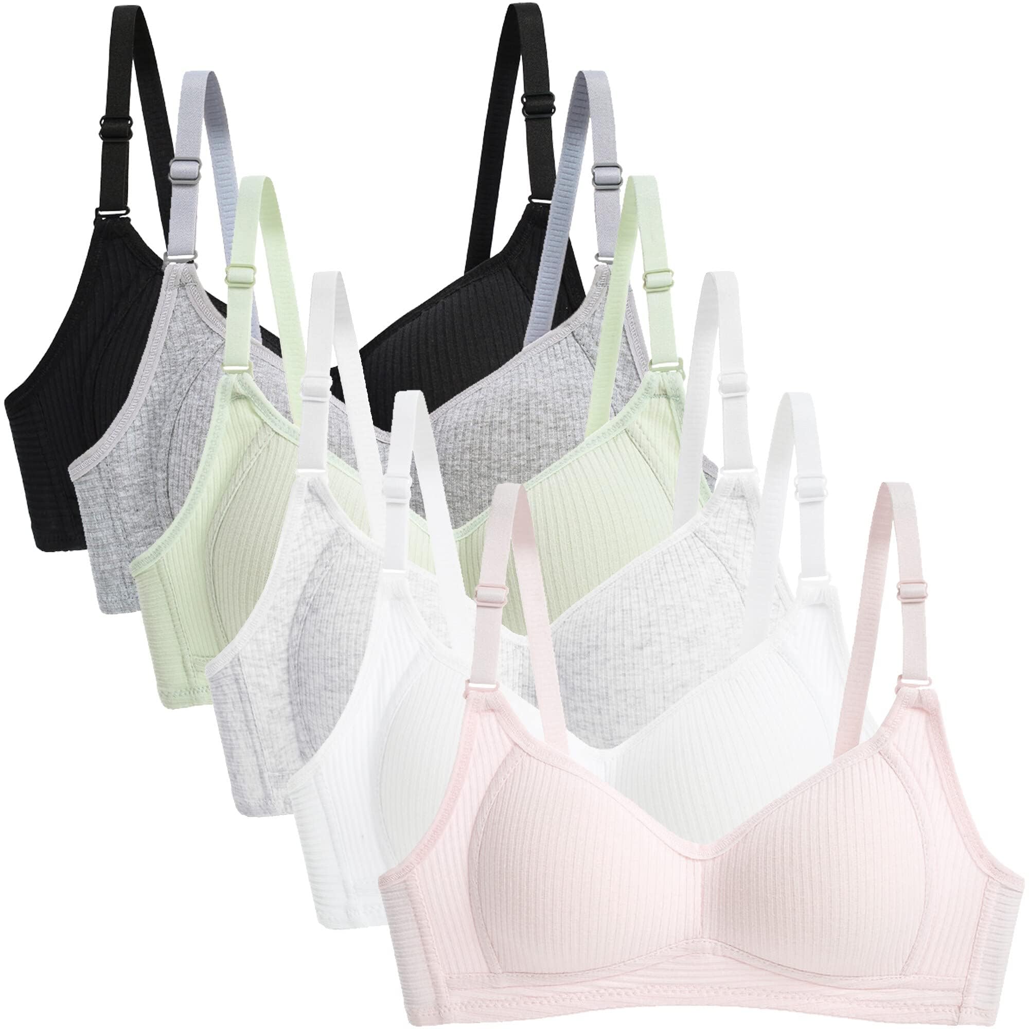 Lot de 6 Soutiens-Gorge d'entraînement Fille sans Armature Enfant Brassieres sans Armature Bretelles Réglable