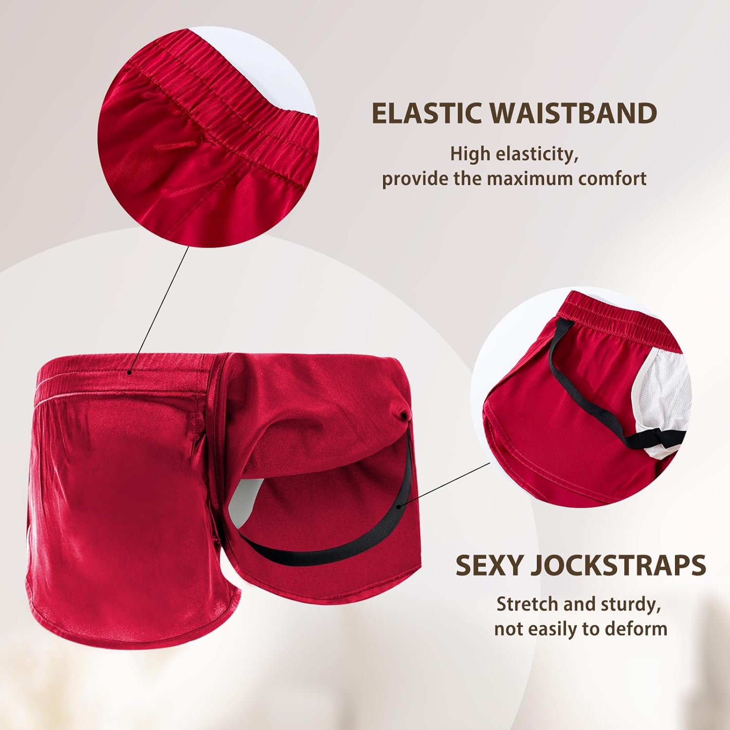 AMY COULEE Mens Sexy Satin Shorts Large Split Side Boxers Silky Pajamas Sleepwear with Pouch Liner - Image 3