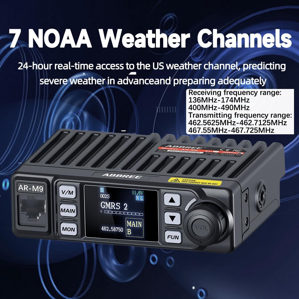 GMRS Mobile Radio,20Watt Long Range 500 Channels Two Way Radio NOAA GMRS Repeater Capable with Programming Cable,Cigar DC Adatper,Noise Reduction for Car Vehicle,Off Road Overlanding Gear