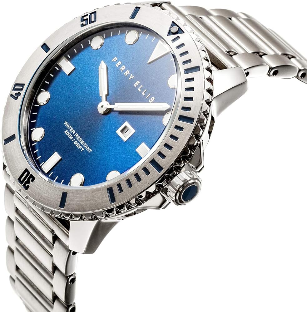 Perry Ellis Deep Diver Men 46mm Quartz Stainless Steel Watch 02002