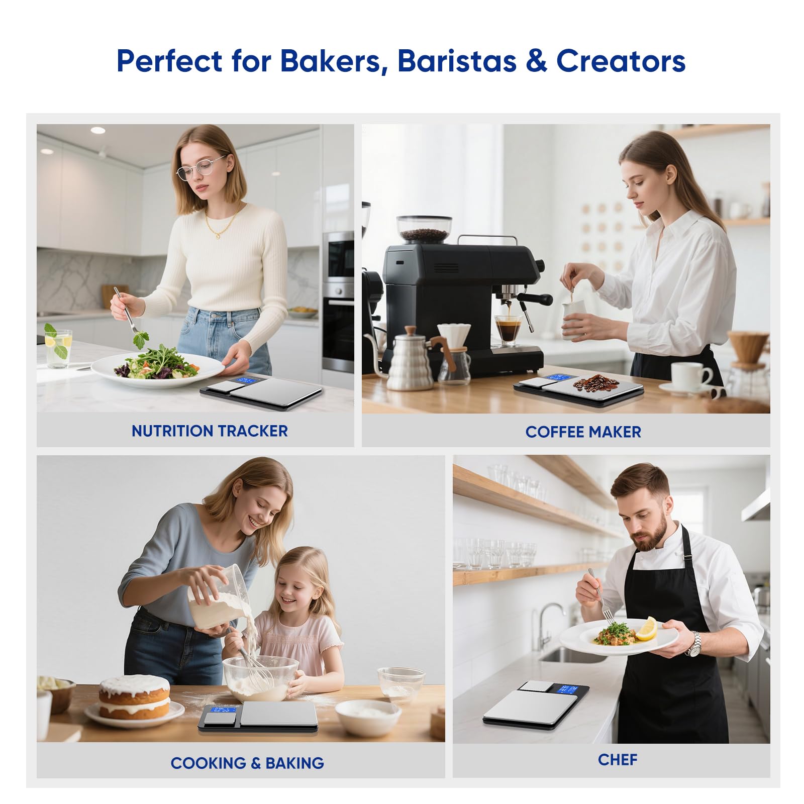 Küchenwaage mit doppelter Plattform, digitales Gewicht (Gramm und Unzen), Dual-Genauigkeit, Küchenwaage für Sauerteigbrot, Backen und Kochen, mit 7 Einheiten Tara- und Totalizer, Schwarz