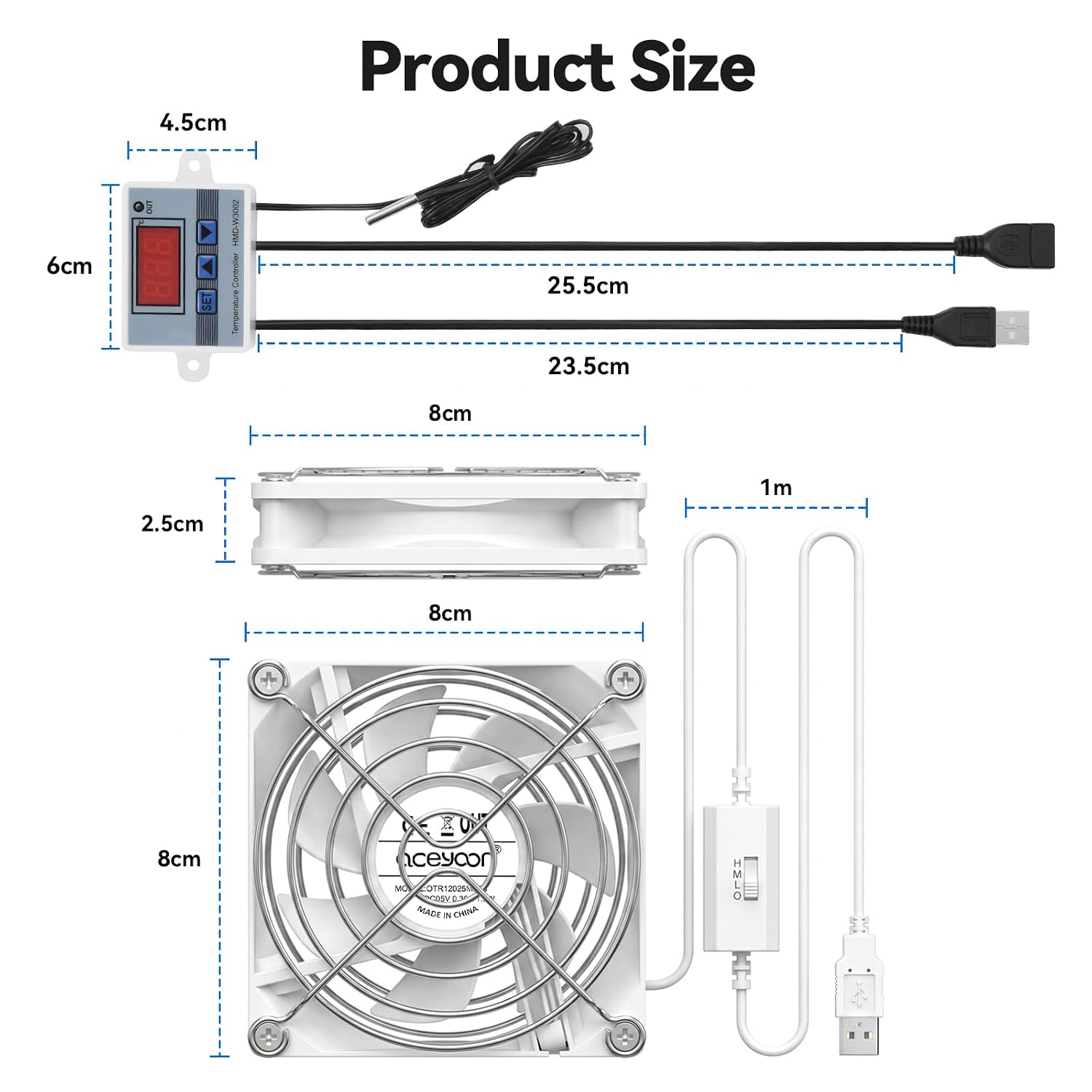 aceyoon 80mm USB Cooling Fan, 3-High Speed Contorl 5V Electronic Ventilator image 5