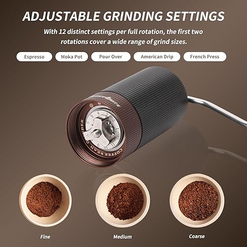 Miniatura 4 de Molinillo de café manual MB1, molinillo de café cónico de acero inoxidable, fácil limpieza, molinillo de espresso manual ajustes ajustables para