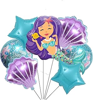 7PCS Mermaid Mylar Balloon Mermaid Balloons Birthday Party Supplies for Little Mermaid Theme Birthday Party Decorations for Girls Baby Shower