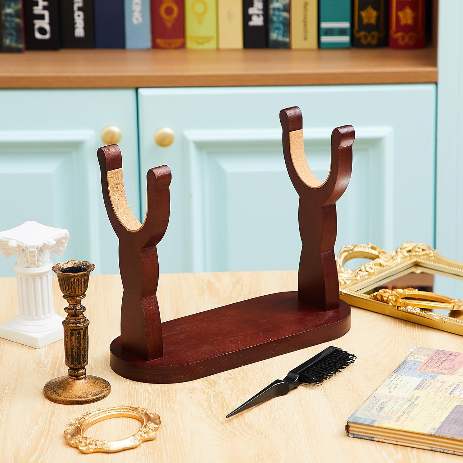Cinnvoice Set of Shofar Stand with Cleaning Brush, Sturdy Shofar Horn Stand Holder, Sword Holder, Rosh Hashanah Jewish New Year Holiday Party Favors, Fits Kudu, Oryx, Gemsbok Horns