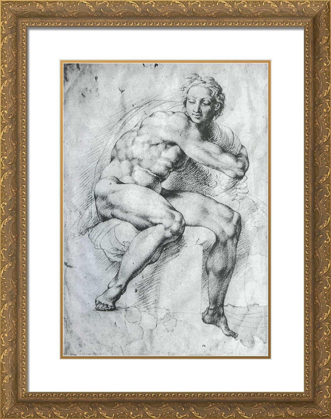 ArtDirect Rubens, Peter Paul 19x24 Gold Ornate Framed Art Print with Double Matting Titled: Naked Young Man