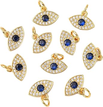 DanLingJewelry 10 pcs 18K Gold Plated Micro Pave Cubic Zirconia CZ Stone Cubic Zirconia Charms Eye Charms for Jewelry Making